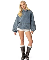 Edikted Womens Marney Oversized Studded Denim Hoodie