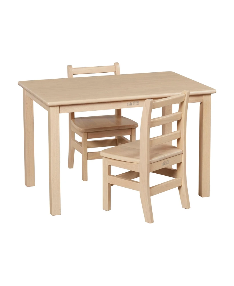 ECR4Kids 24in x 36in Rectangular Hardwood Table and Chair Set, 12in Seat Height, 1