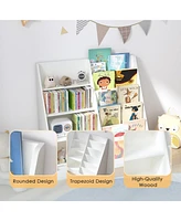 Lovmor Kids Bookshelf and Toy Storage Organizer, Multifunctional 4 Tier Wooden Kids Book Shelf with Bookcase Display Stand in Kids Room