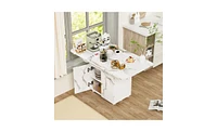 Folding Dining Table with Storage Rack & Cabinet – Space-Saving Multifunctional Table for Small Spaces