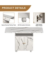Folding Dining Table with Storage Rack & Cabinet – Space-Saving Multifunctional Table for Small Spaces