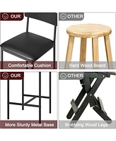 Bar Stools Set of 4, Upholstered Counter Height Bar Stools with Backrest and Footrest, Kitchen Barstools for Island, Counter Bar