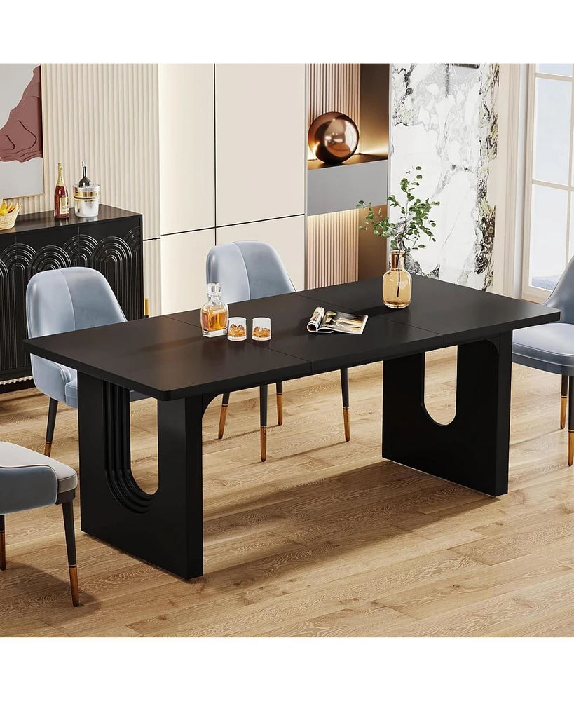 Tribesigns Modern Dining Table for 6 to 8 People, 71" Large Kitchen with Wood Pedestal Base, Rectangular Long Dinner Kitch