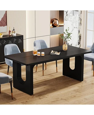 Tribesigns Modern Dining Table for 6 to 8 People, 71" Large Kitchen with Wood Pedestal Base, Rectangular Long Dinner Kitch