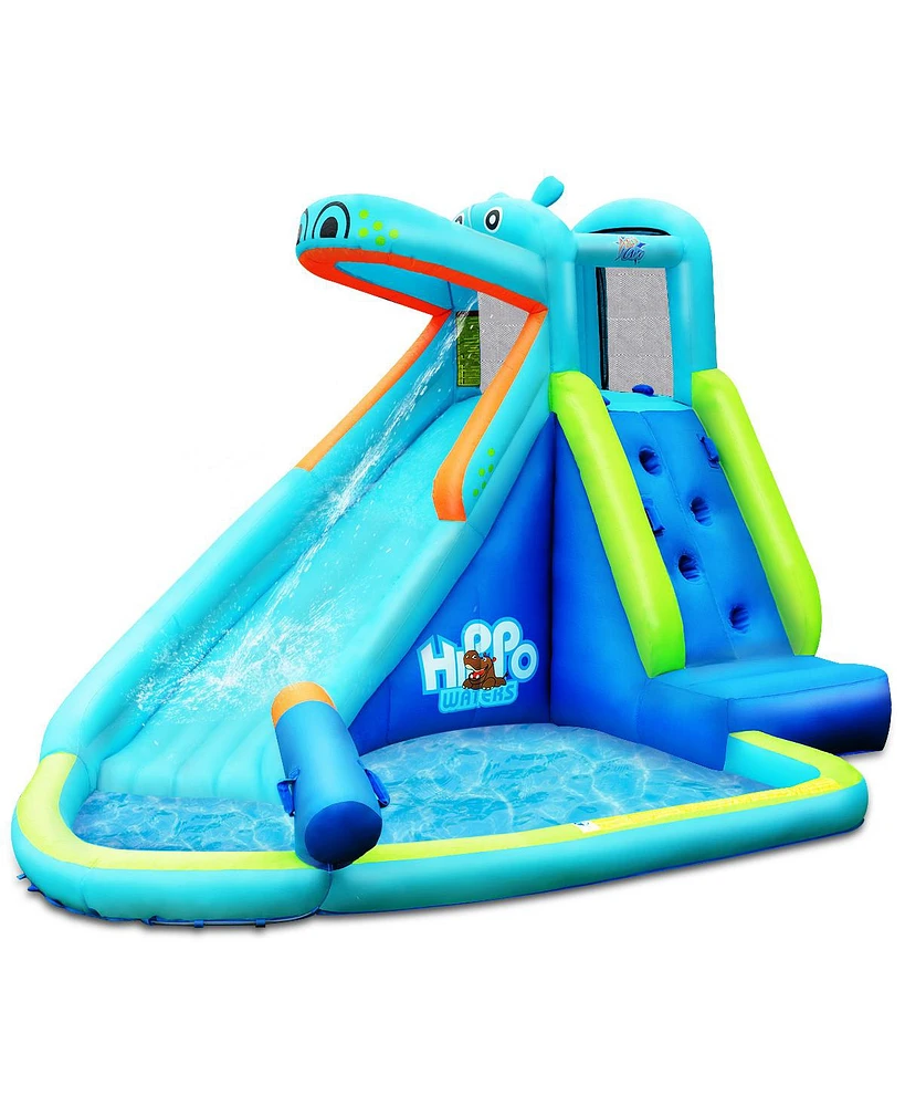Inflatable Kids Hippo Bounce House Slide Climbing Wall Splash Pool w/740W Blower