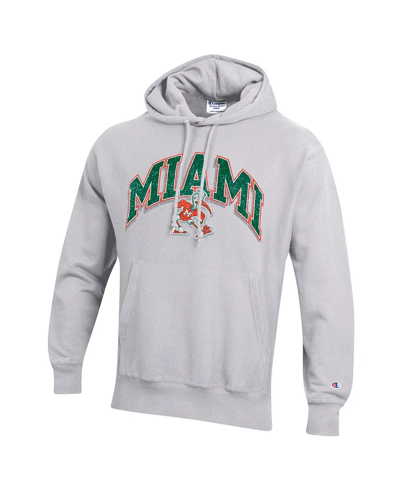 Champion Men's Gray Miami Hurricanes Vault Late Night Reverse Weave Pullover Hoodie