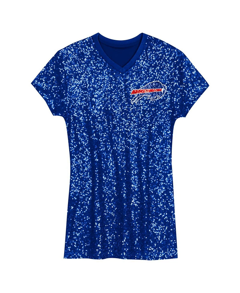Outerstuff Big Girls Josh Allen Royal Buffalo Bills Sequin Player Name Number V-Neck Dress