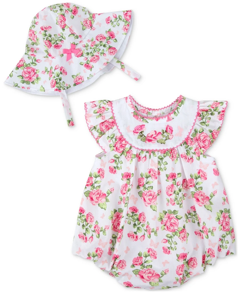 Baby Essentials Baby Girls 2-Pc. Floral Romper & Sun Hat Set