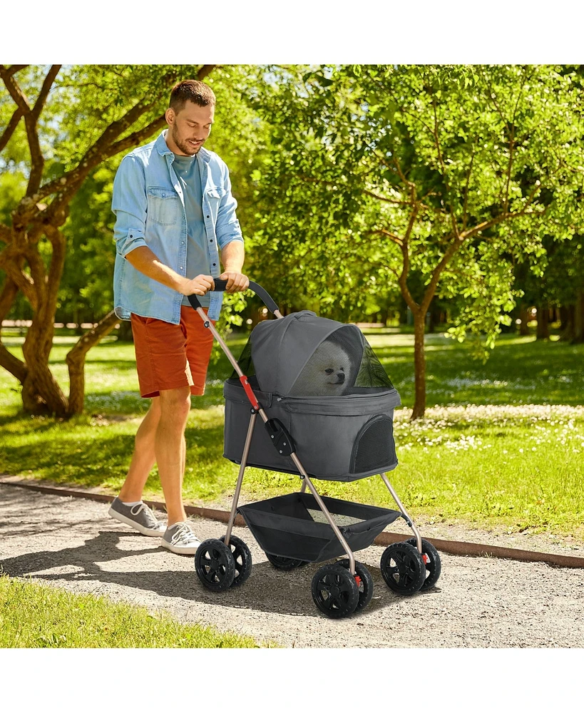 PawHut 3 in 1 Pet Stroller with Detachable Carrier for Mini Dogs and Cats