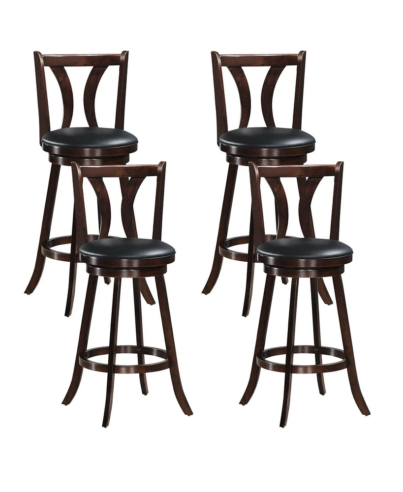 Gymax Set of 4 Swivel Bar stools 29.5" Bar Height Chairs with Rubber Wood Legs