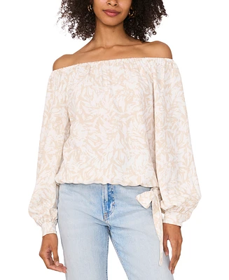 Vince Camuto Women's Printed Off-The-Shoulder Long-Sleeve Tie-Front Blouse