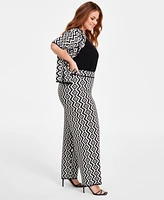 Nina Parker Plus Size Geo-Print Straight-Leg Sweater Pants