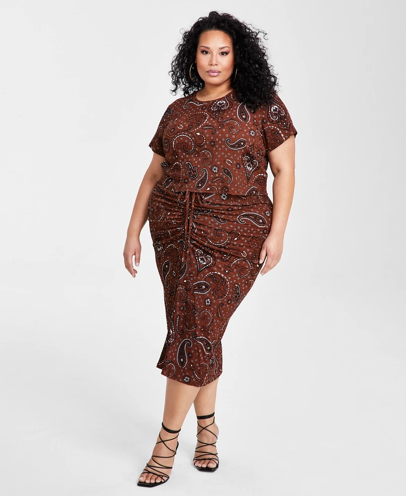 Nina Parker Plus Size Textured Paisley-Print Top