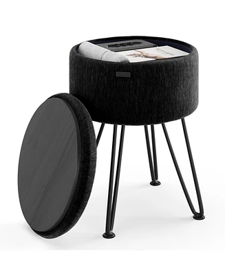 Nestl Textured Velvet Round Ottoman with Storage – Modern Foot Stool, Makeup Vanity Small Rest, Perfect for Living Room & B