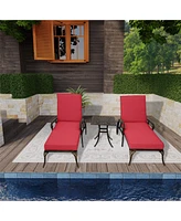 Lounge Chairs for Outside Set of 3 with Side Table & Cushion Patio Lounge Chairs Cast Aluminum Chaise Lounge Pool Chairs Outdoor Lounge Chairs, Bronze