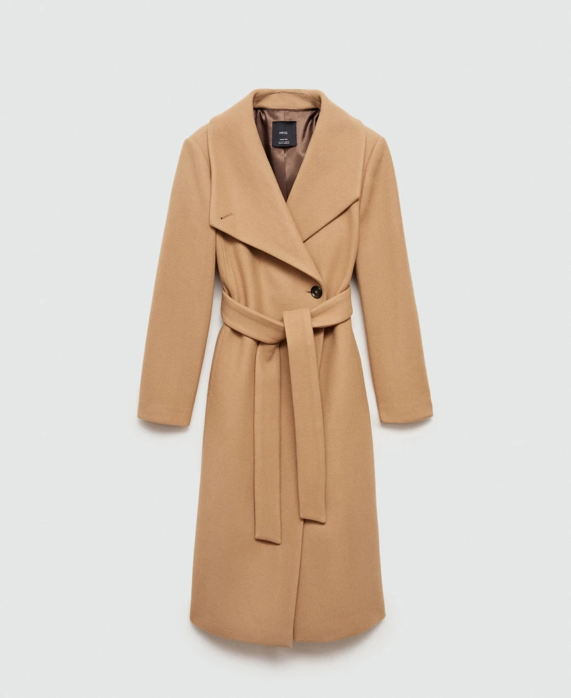 Mango Women's Belted Manteco Wool Coat