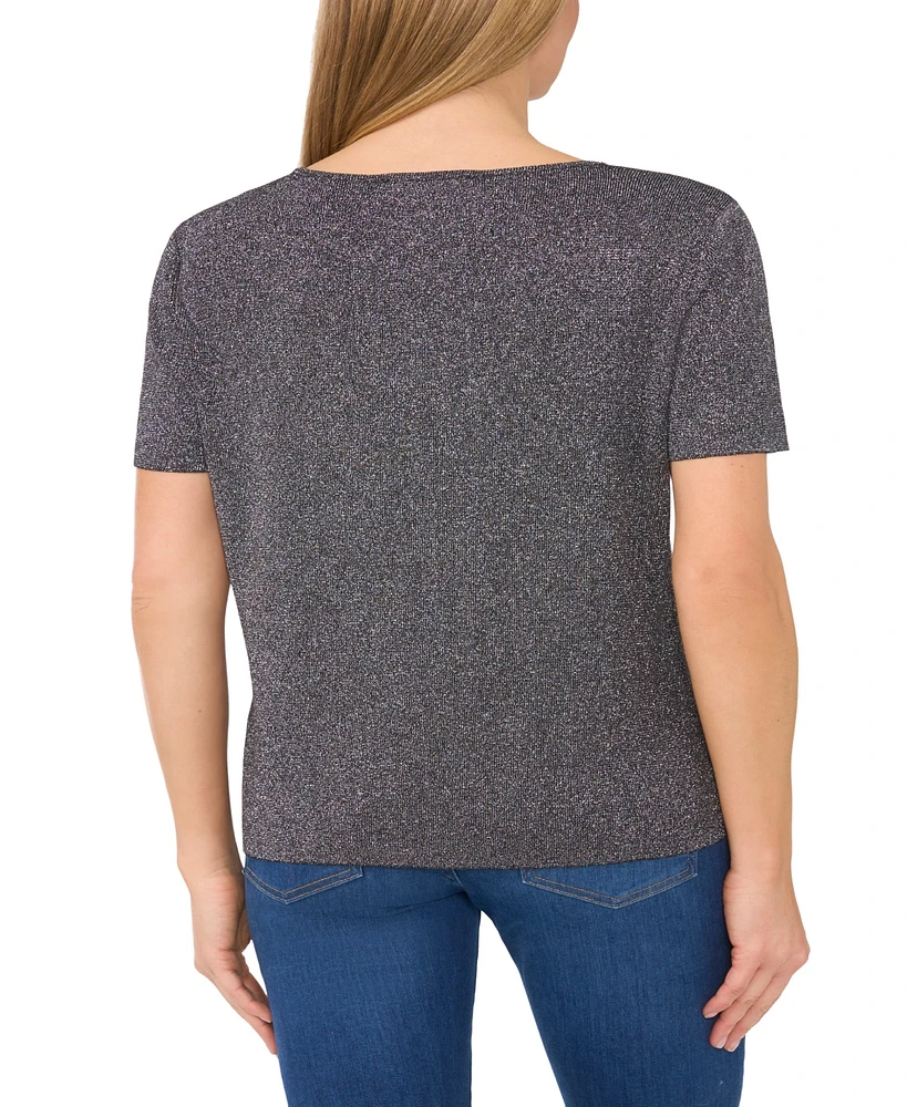 CeCe Women's Metallic Crewneck Short-Sleeve Sweater