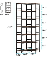 Tribesigns 78.74” Tall Corner Shelf, 7 Tier Industrial Corner Bookcase Storage Display Shelves for Living Room Home Office, Rustic Brown