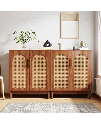 Tribesigns Set of 2 Accent Cabinet,59 Inch Rattan Sideboard Buffet Cabinet for Dining Room, Living Kitchen