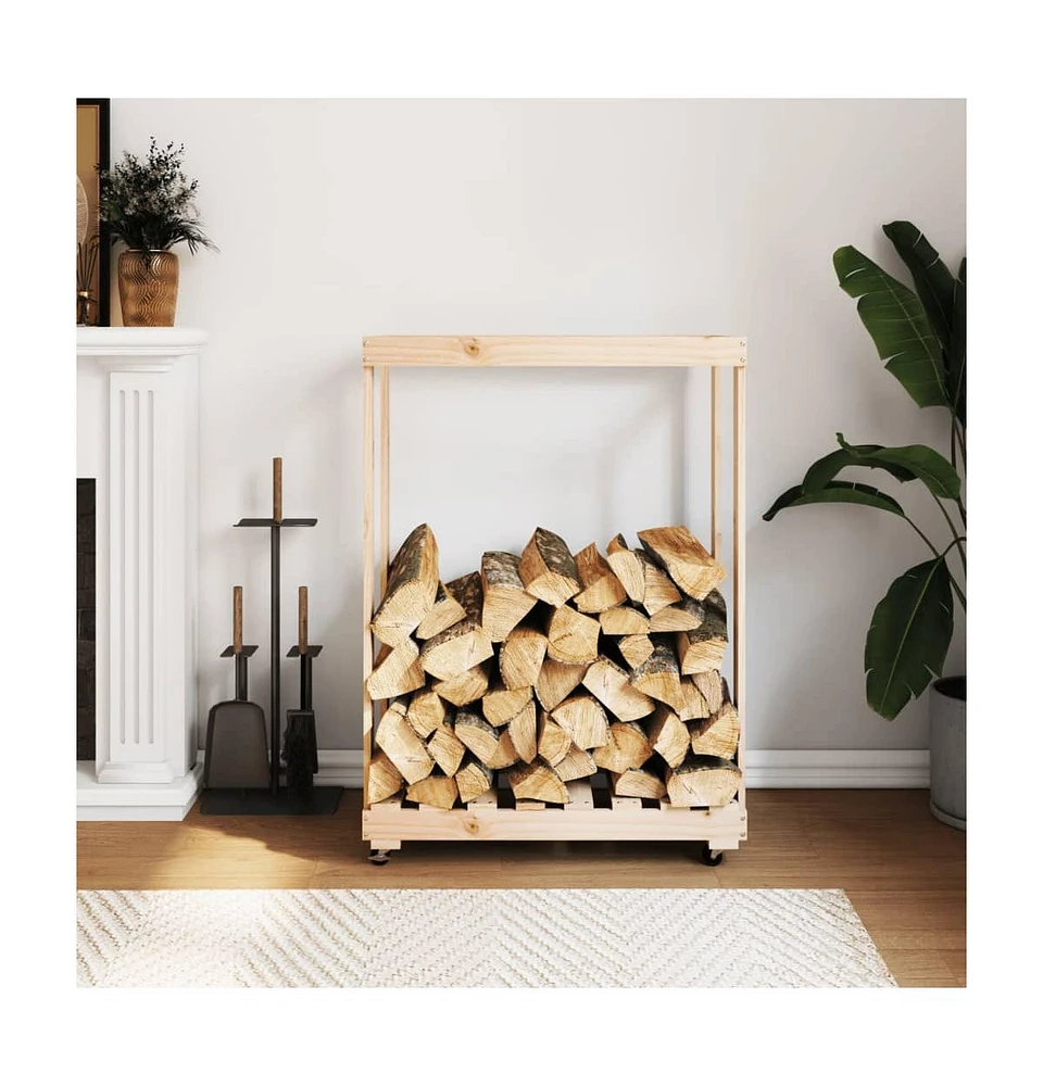 Log Holder with Wheels 30.1"x15.7"x42.5" Solid Wood Pine