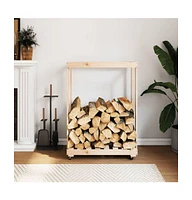 Log Holder with Wheels 30.1"x15.7"x42.5" Solid Wood Pine