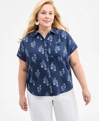Style & Co Plus Printed Camp Shirt, Exclusively at Macy's