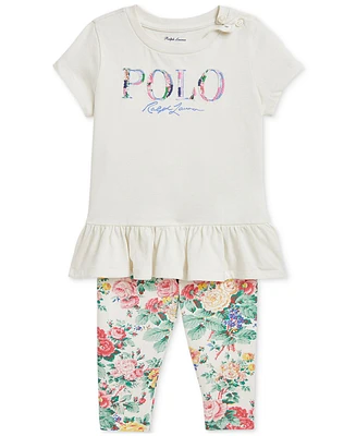 Polo Ralph Lauren Baby Girls Ruffled Tee & Floral Leggings Set