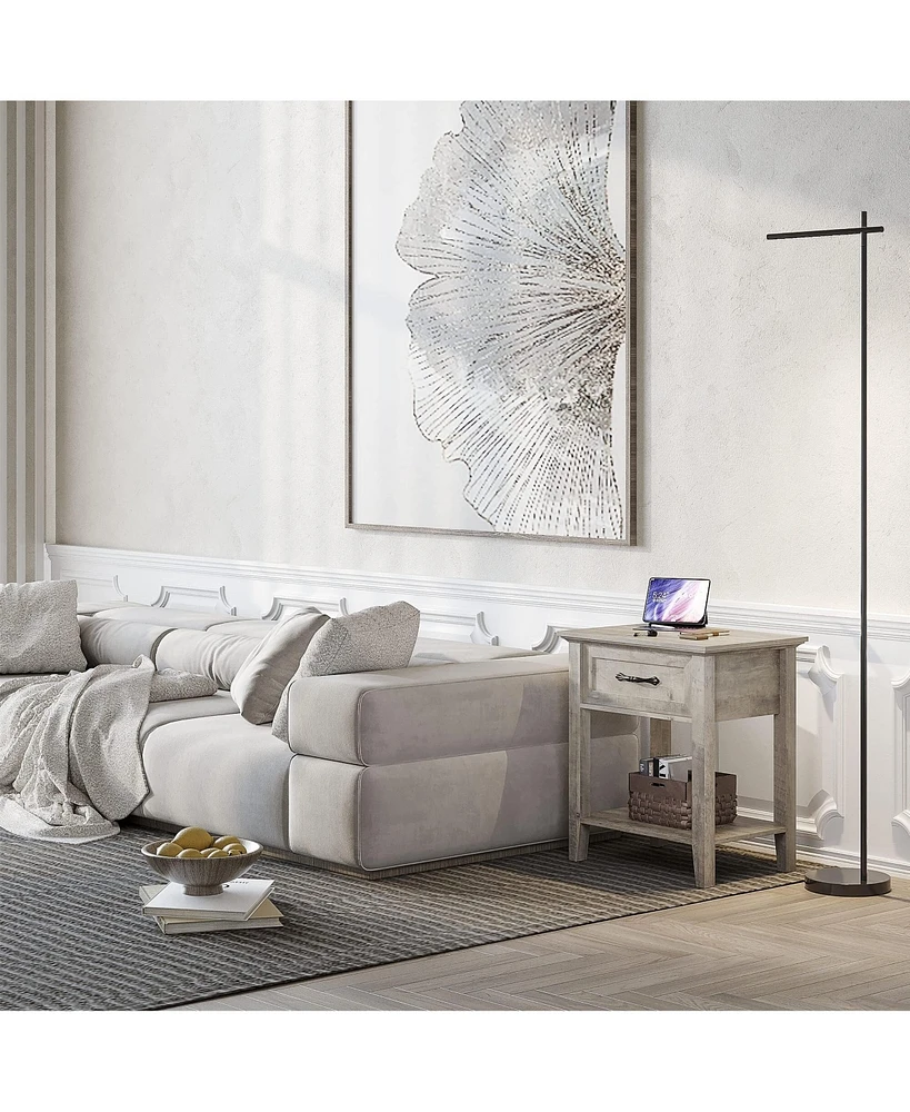 gaomon Stylish Nightstand, Bedside Table, Side Table, End Table with Drawer and Open Shelves for Living Room and Bedroom, Gray