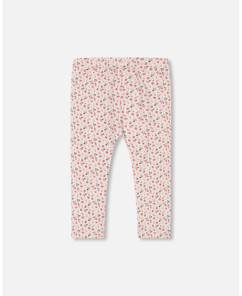 Deux par Deux Girl Printed Capri Legging Small Flowers On Cream Background - Toddler|Child