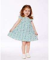 Deux par Deux Baby Girls Printed Organic Cotton Dress Small Turquoise Flowers