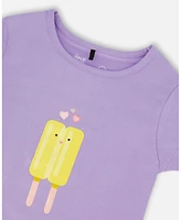 Deux par Deux Toddler Girls Organic Cotton Tee Mauve And Yellow Lollipop - Toddler|Child