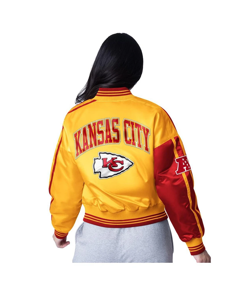 Starter Women's Red/Gold Kansas City Chiefs Zone Blitz Cropped Full-Snap Satin Jacket
