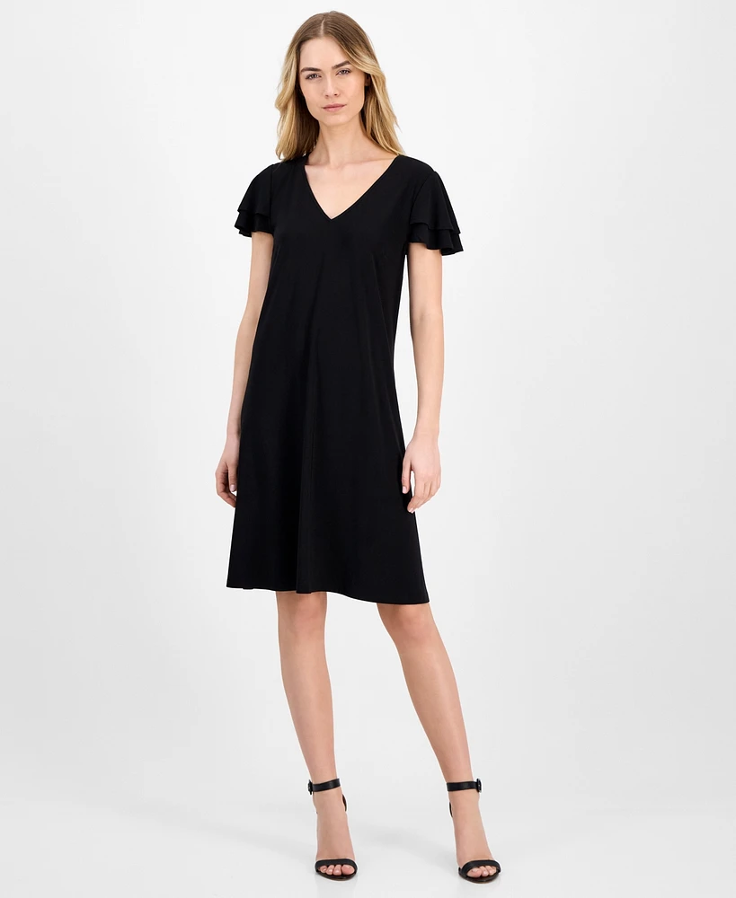 Anne Klein Petite V-Neck Short-Flutter-Sleeve Sheath Dress