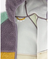 Deux par Deux Toddler Girls Sherpa Mid-Season Colorblock Jacket Lilac, Pale Turquoise, And Yellow - Toddler|Child