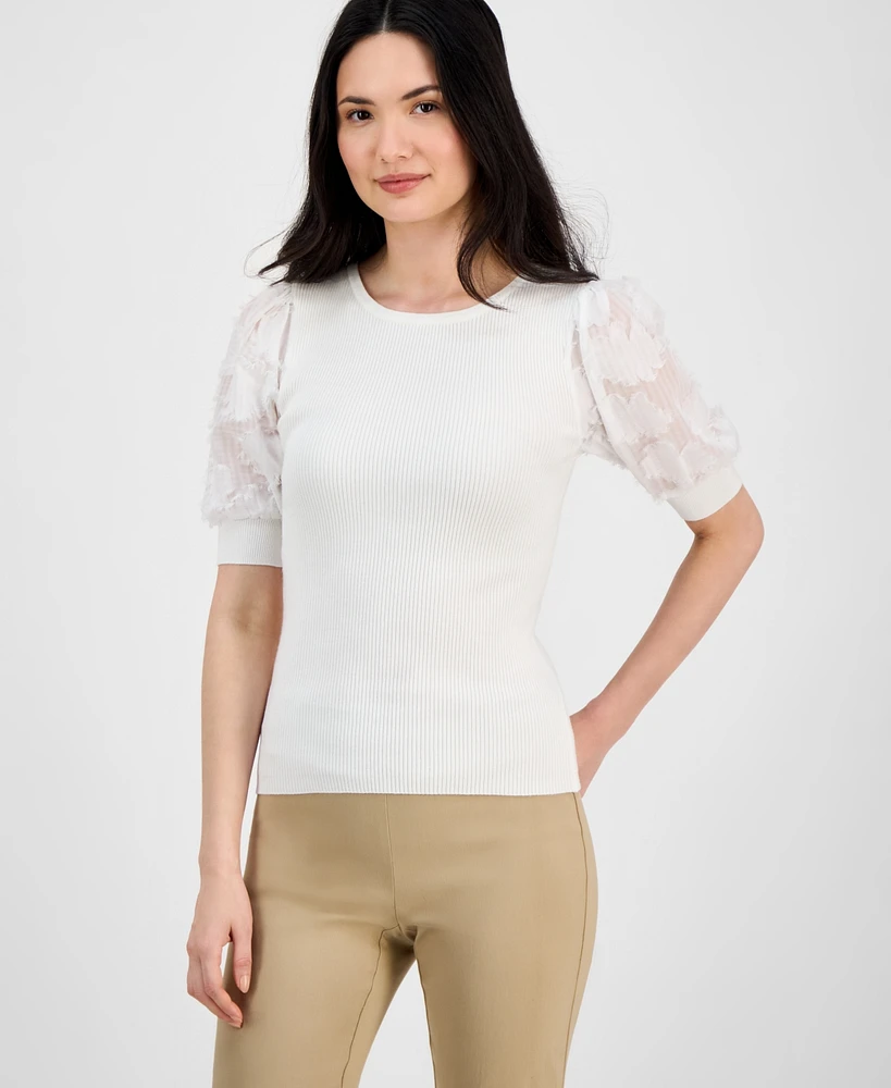 T Tahari Women's Round-Neck Elbow-Length-Sleeve