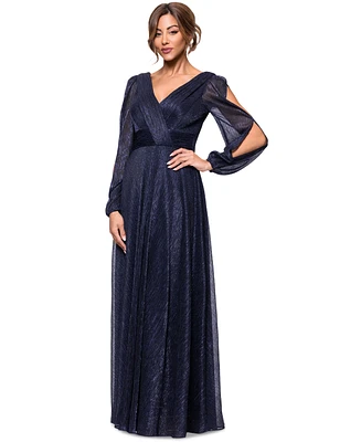 Betsy & Adam Women's Metallic Crinkled Gown