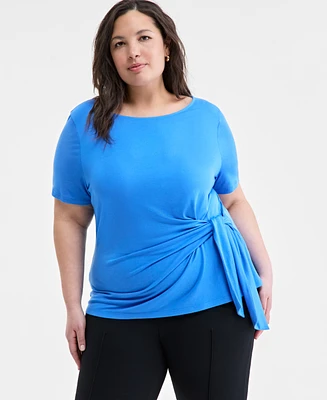 On 34th Trendy Plus Size Elbow-Sleeve Tie-Waist T-Shirt, Exclusively at Macy's