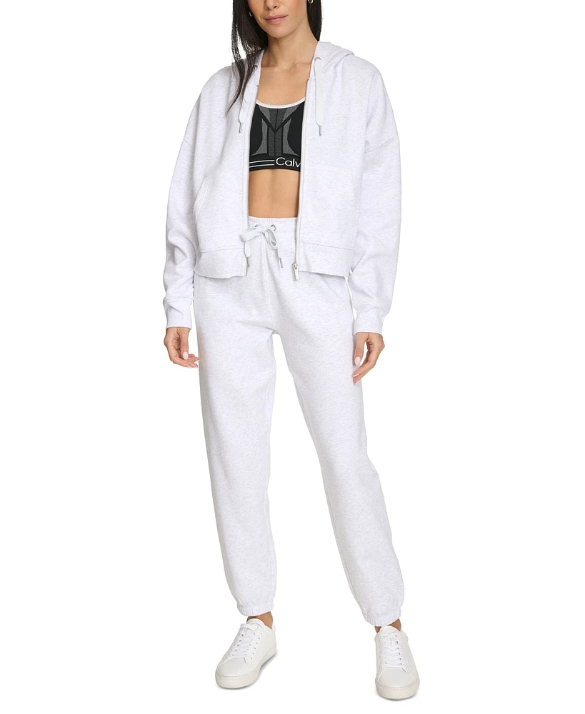 Calvin Klein Women's Fleece Crop Zip-Front Long-Sleeve Hoodie