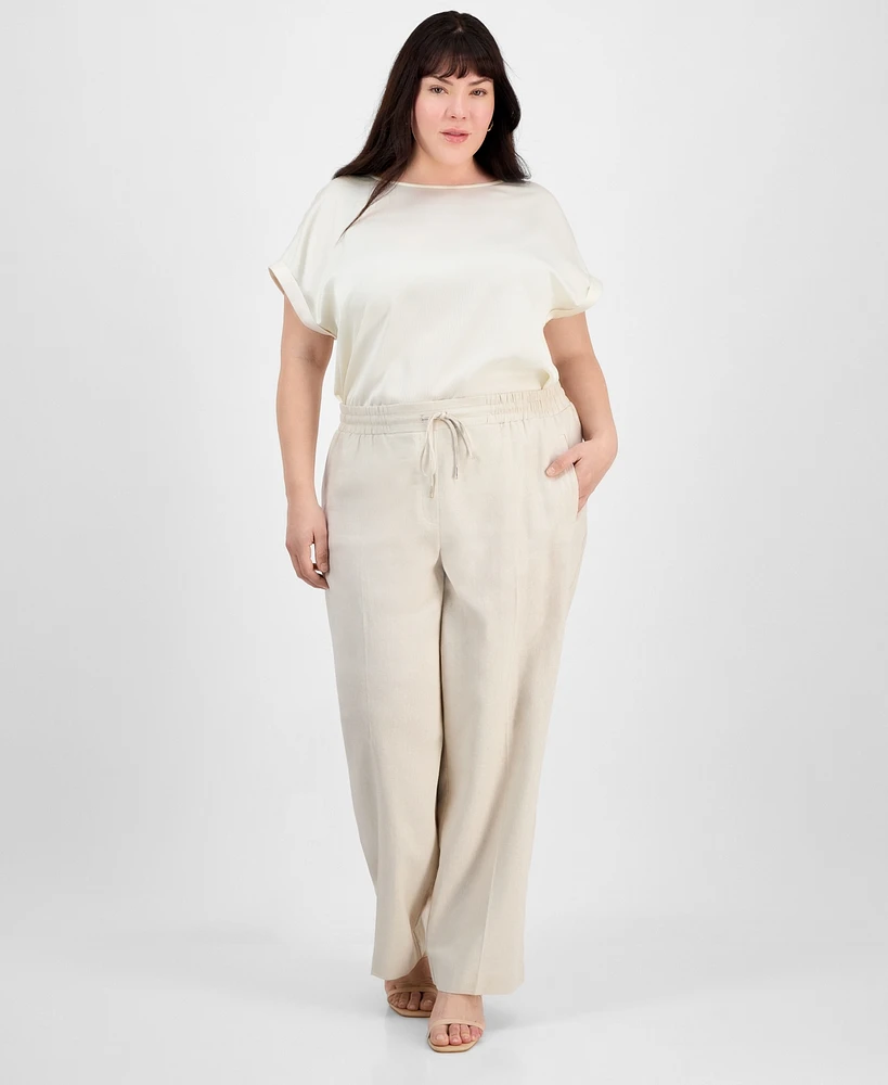 Jones New York Plus Size Linen-Blend Pull-On Pants