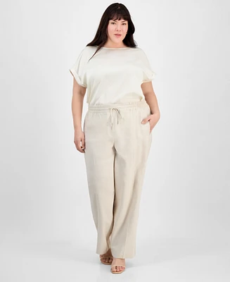 Jones New York Plus Size Linen-Blend Pull-On Pants