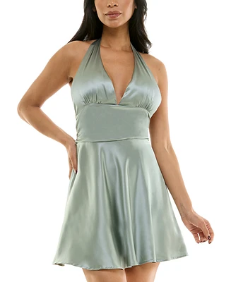 Katia Rae Juniors' Satin Halter Open-Back Dress
