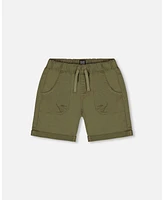Deux par Deux Baby Boys Stretch Twill Short Dark Olive Green