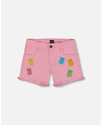 Deux par Deux Big Girls Jean Short With Embroidery Pink And Multicolored Gummies