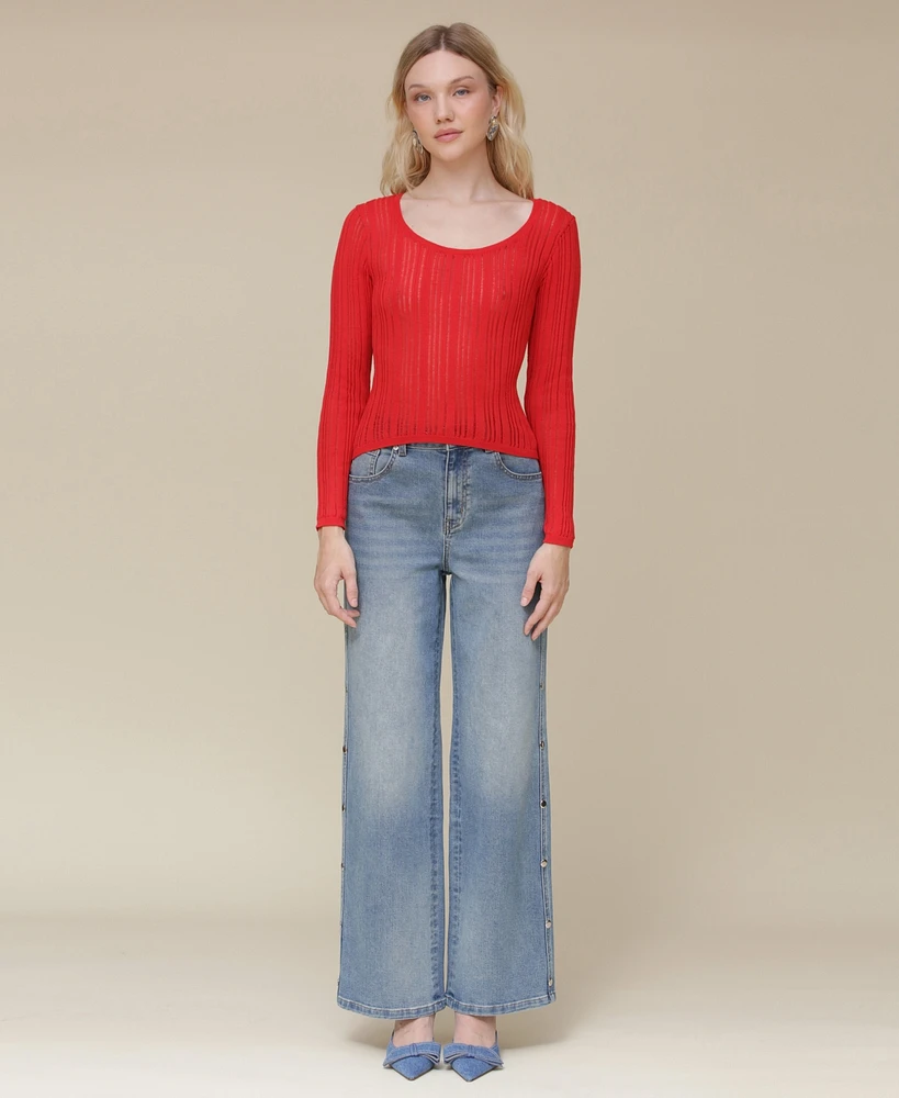 Avec Les Filles Women's Scoop-Neck Pullover Sweater