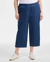 Style & Co Plus Size Chambray Pull-On Cropped Pants, Exclusively at Macy's