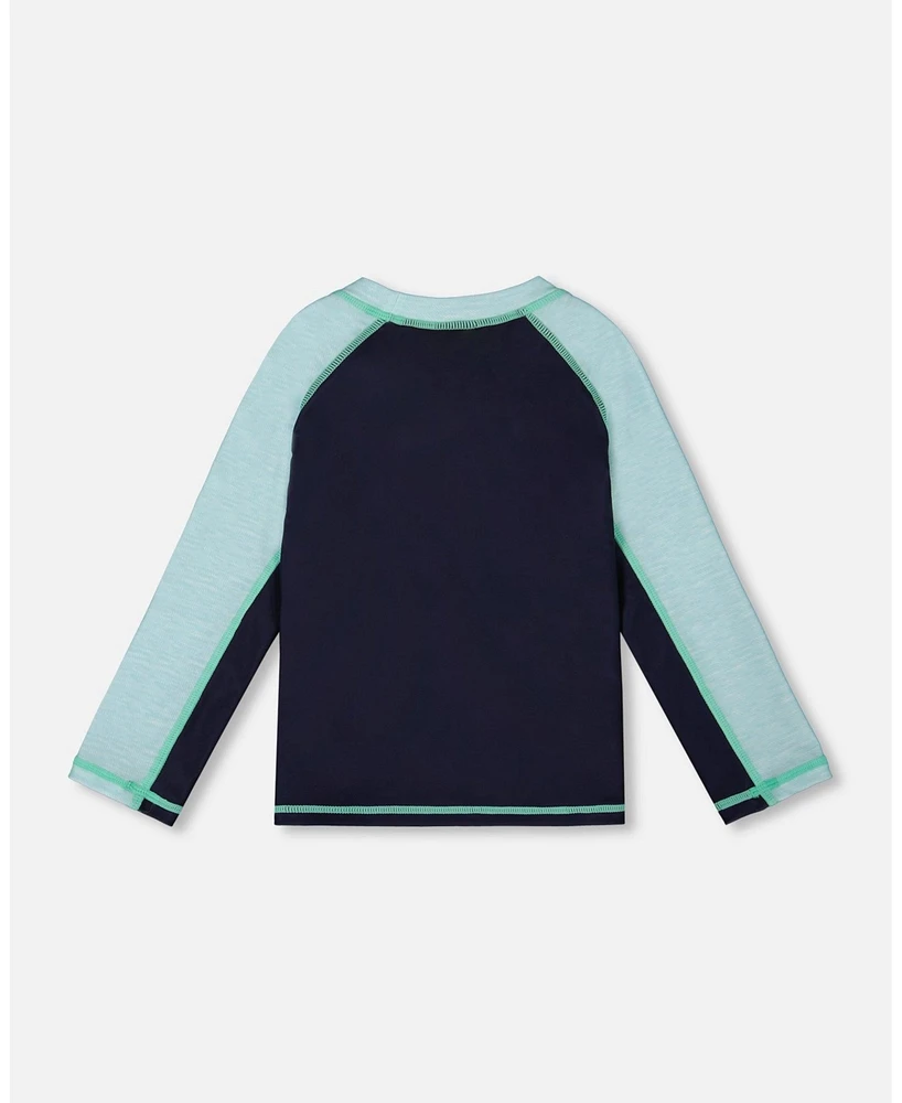 Deux par Deux Boy Long Sleeve Rashguard Navy Blue And Turquoise - Toddler|Child