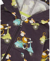 Deux par Deux Baby Boys Printed French Terry Hooded Full Zip Cardigan Sweatshirt Monkey On Navy Moped