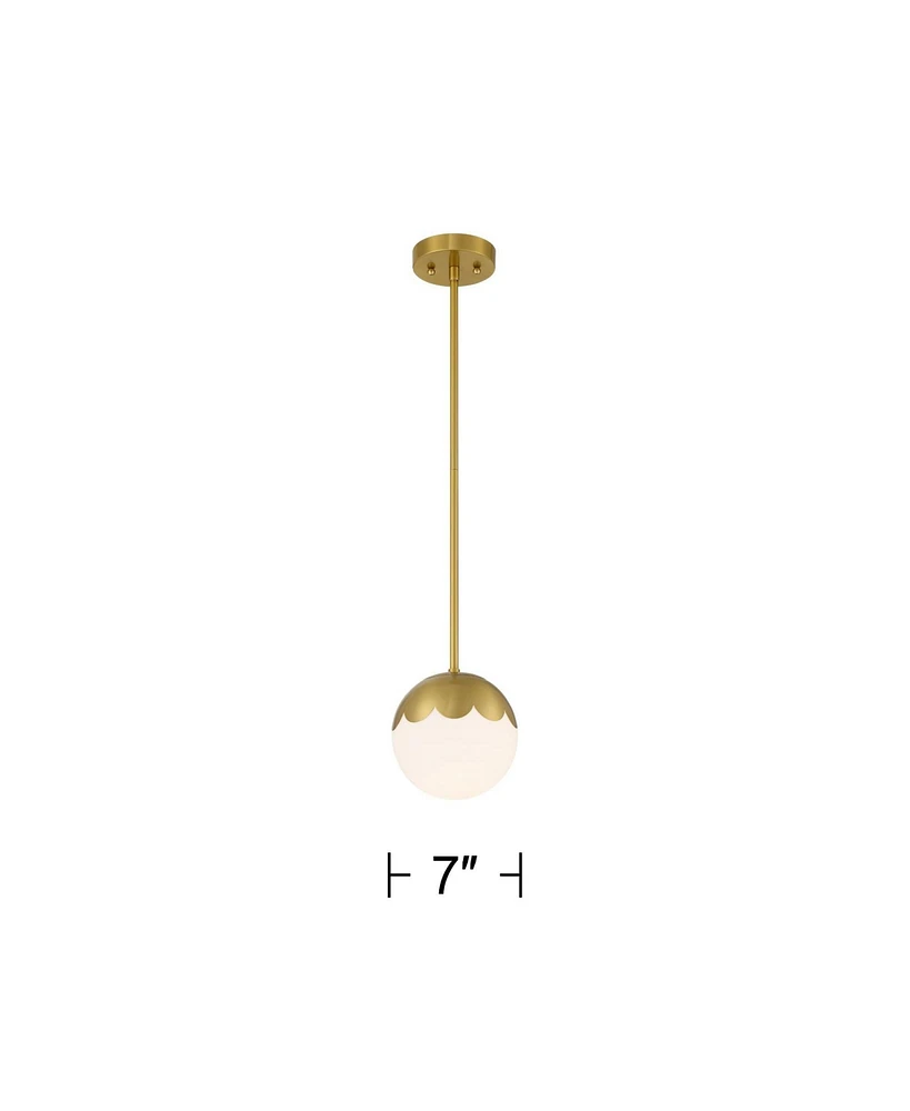 Camila 7" Mid Century Modern Pendant Ceiling Light Fixture Dining Room Over Table Kitchen Island Foyer Globe Hanging Antique Brass Finish Glass H
