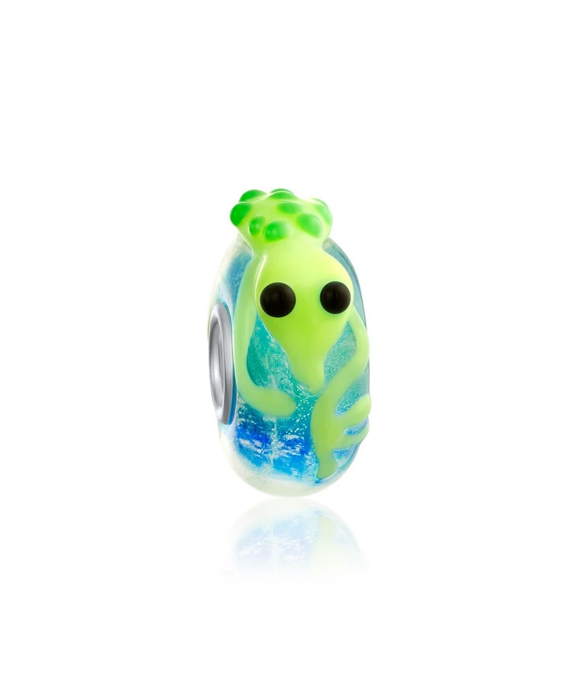 Bling Jewelry Lime Green Lizard Glass Charm Bead European Bracelet