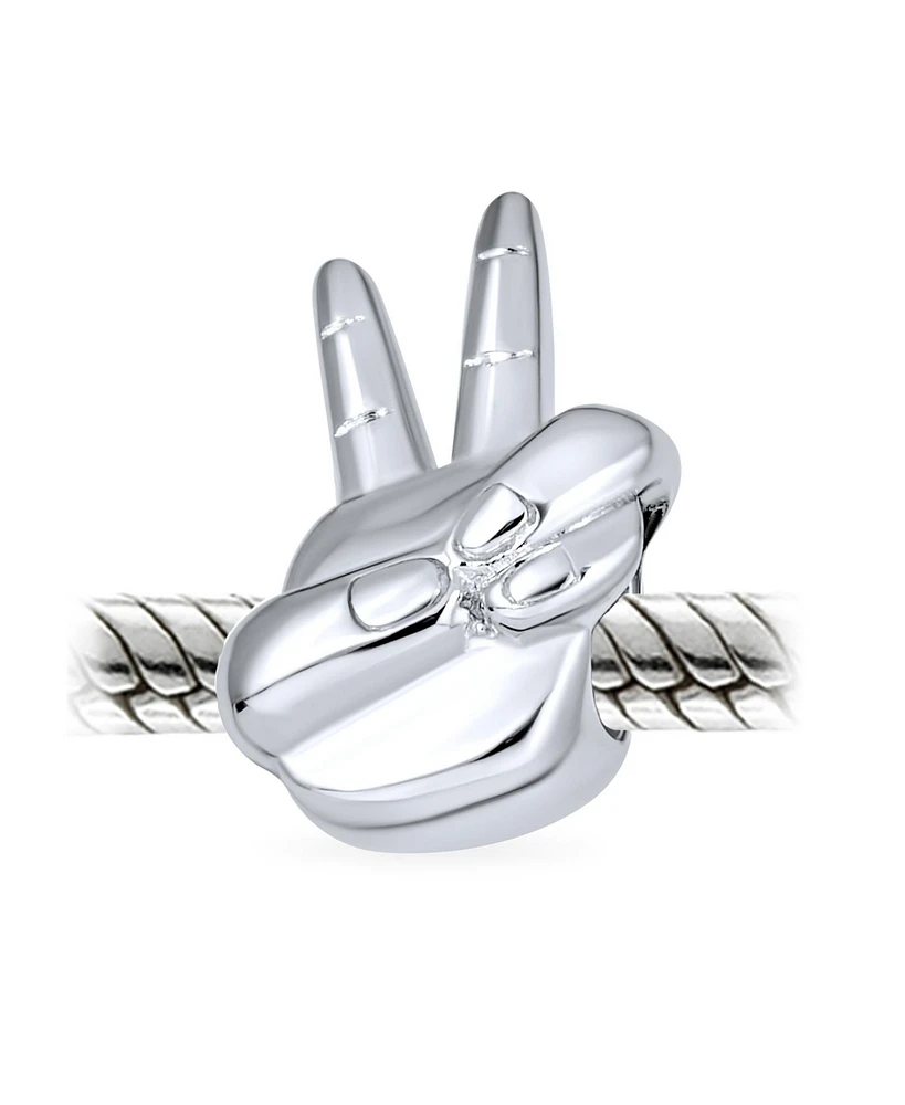 Bling Jewelry Retro Hippie Peace Sign Charm Bead in Oxidized Sterling Silver Bracelets